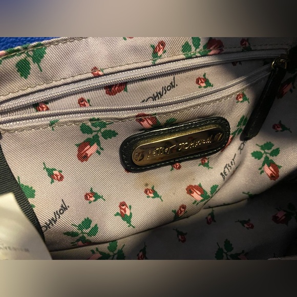 Betsey Johnson black tote bag with polka dots and blue heart - Picture 8 of 16